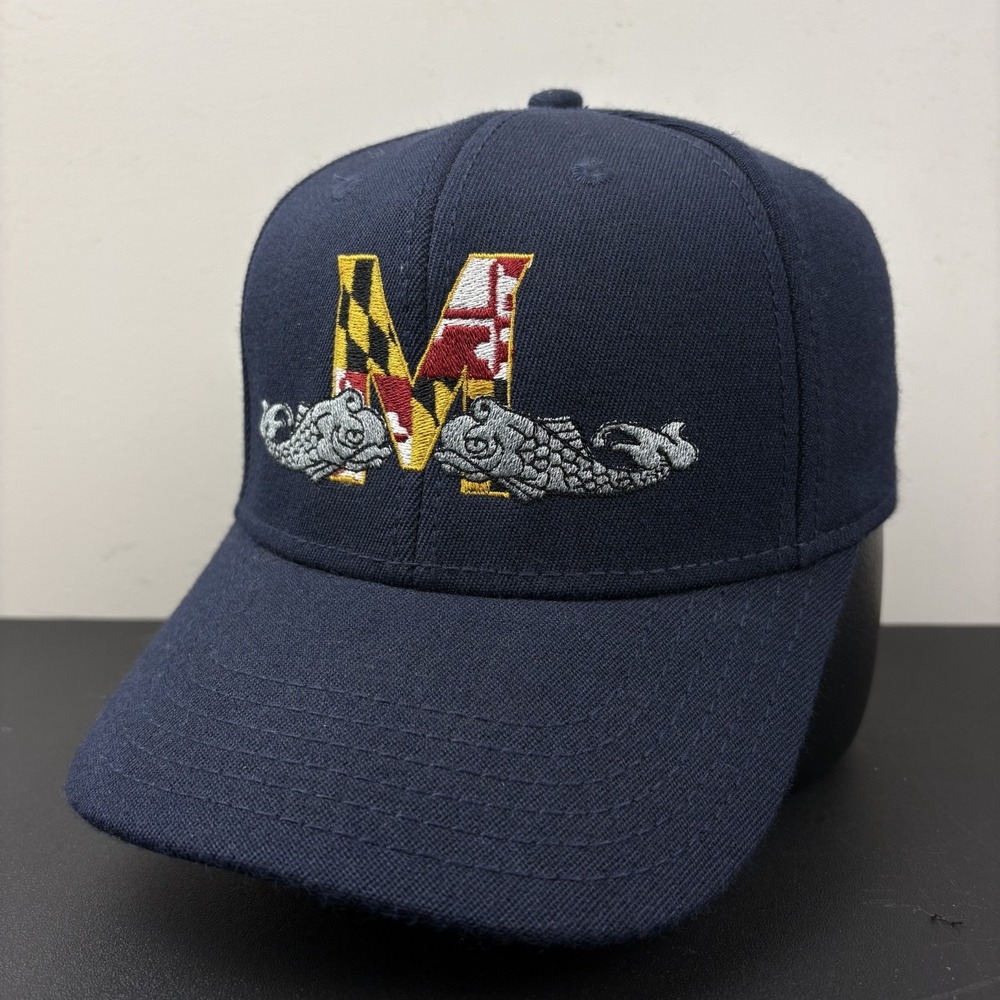 Maryland Terrapins NCAA Hat Navy Flexfit Stretch Fit Embroidered Cap Size S/M